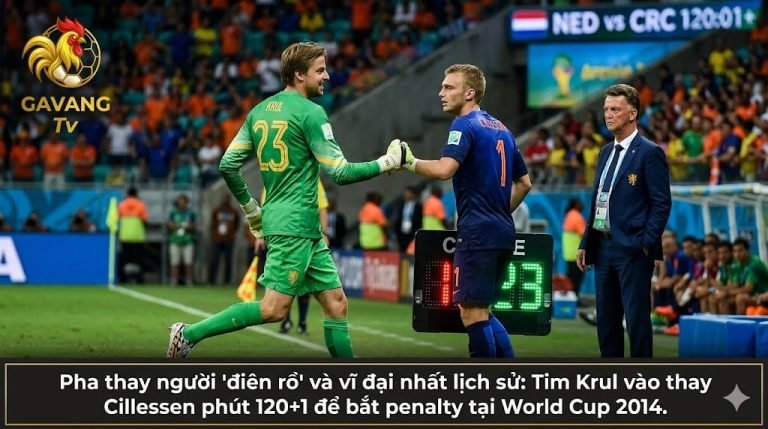 Đỉnh cao áp dụng luật thay người chiến thuật: Thủ môn Tim Krul vào thay Cillessen để bắt penalty tại World Cup 2014 - Gavang TV.