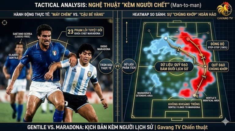 Bản đồ nhiệt phân tích chiến thuật kèm người Man-to-man kinh điển của Claudio Gentile với Maradona tại World Cup 1982.