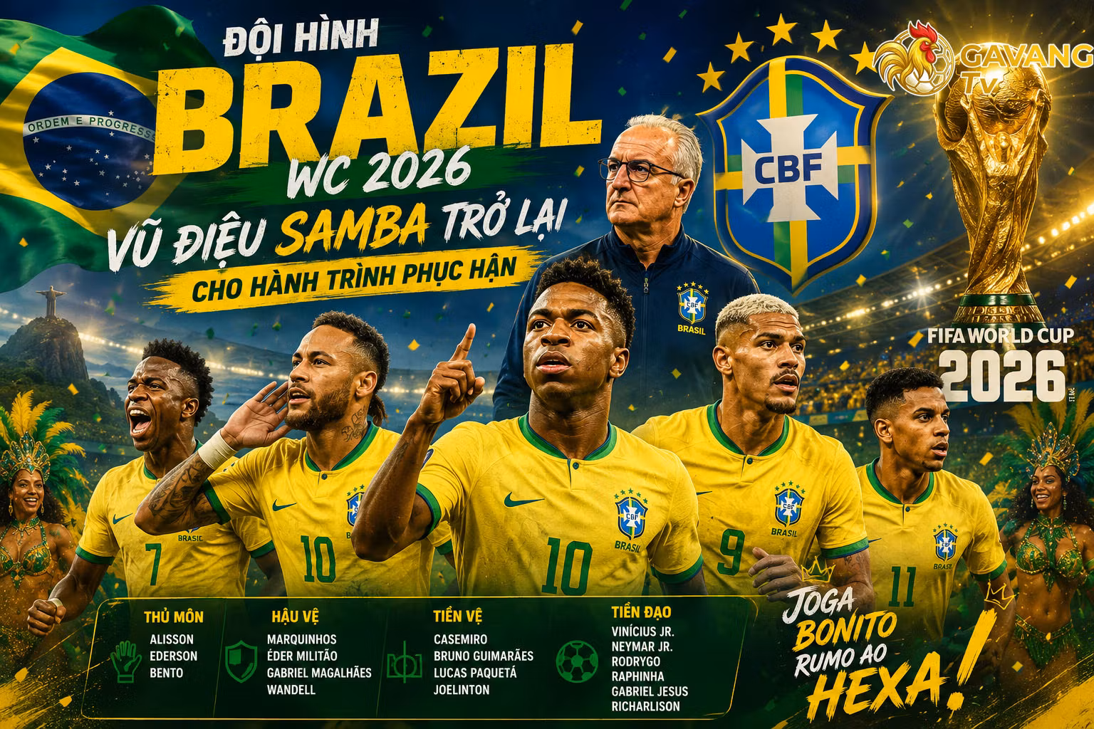 Đội hình Brazil WC 2026: Vũ điệu Samba trở lại cho hành trình phục hận