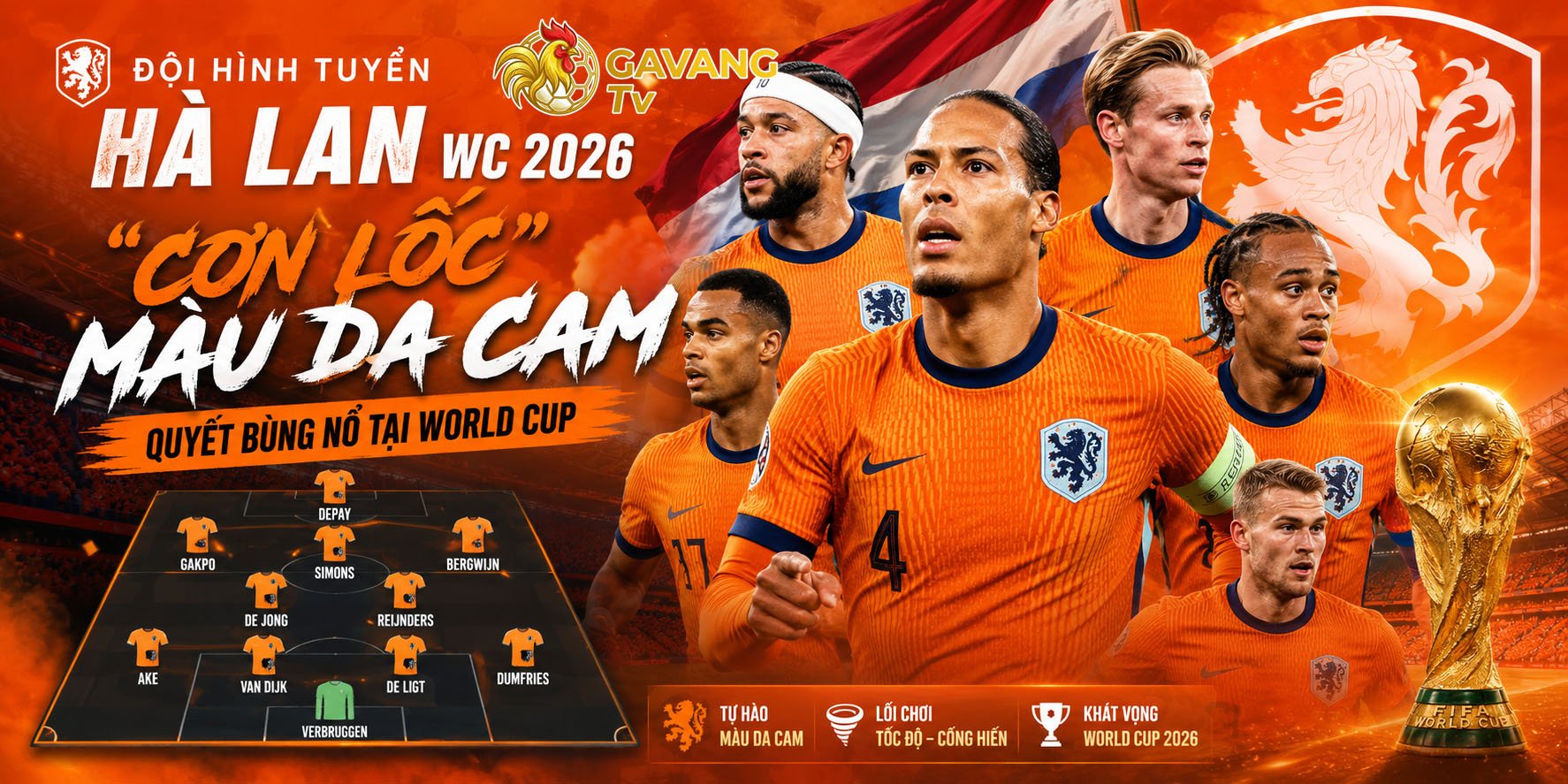 Đội hình tuyển Hà Lan WC 2026: “Cơn lốc màu da cam” quyết bùng nổ tại World Cup