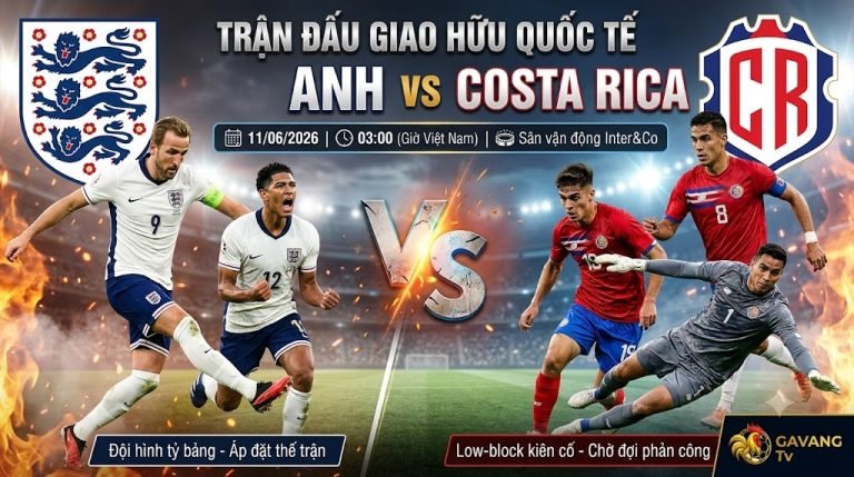 Ảnh bìa nhận định trận đấu Anh vs Costa Rica giao hữu quốc tế ngày 11/06/2026 cùng chuyên gia Gavang TV.