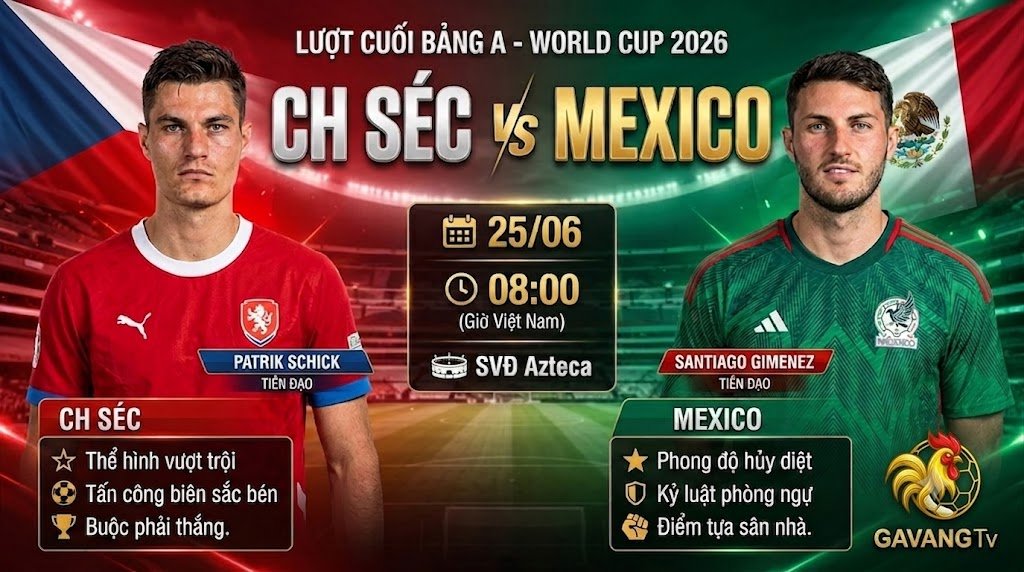 Nhận định bóng đá, soi kèo và xem trực tiếp trận CH Séc vs Mexico lượt cuối bảng A World Cup 2026.