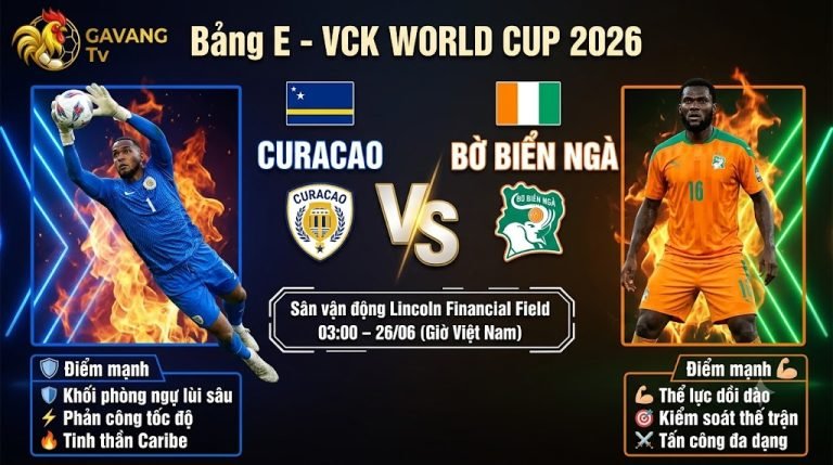 Nhận định trực tiếp trận đấu Curacao vs Bờ Biển Ngà bảng E World Cup 2026 tốc độ cao trên Gavang TV.