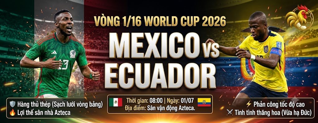 Hình ảnh nhận định bóng đá trận Mexico vs Ecuador vòng 1/16 World Cup 2026 chi tiết từ chuyên gia Gavang TV.