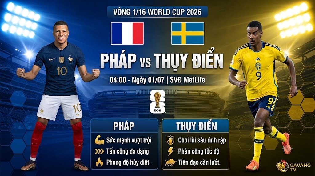 Nhận định trận đấu Pháp vs Thụy Điển vòng 1/16 World Cup 2026 chi tiết từ chuyên gia Gavang TV.
