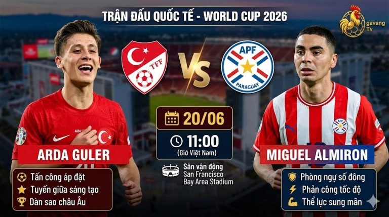 Nhận định tỷ số và chiến thuật trận đấu Thổ Nhĩ Kỳ vs Paraguay tại bảng D World Cup 2026 cùng Arda Guler và Miguel Almiron.
