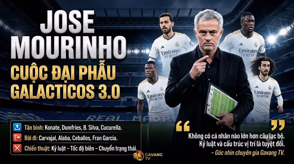HLV Jose Mourinho và các tân binh trong cuộc đại phẫu Galacticos 3.0 của Real Madrid hè 2026 - Cập nhật tin chuyển nhượng tại Gavang TV.