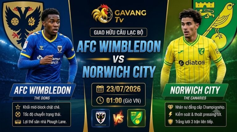 Ảnh bìa nhận định trận đấu AFC Wimbledon vs Norwich City lúc 01h00 ngày 23/07/2026 trên Gavang TV