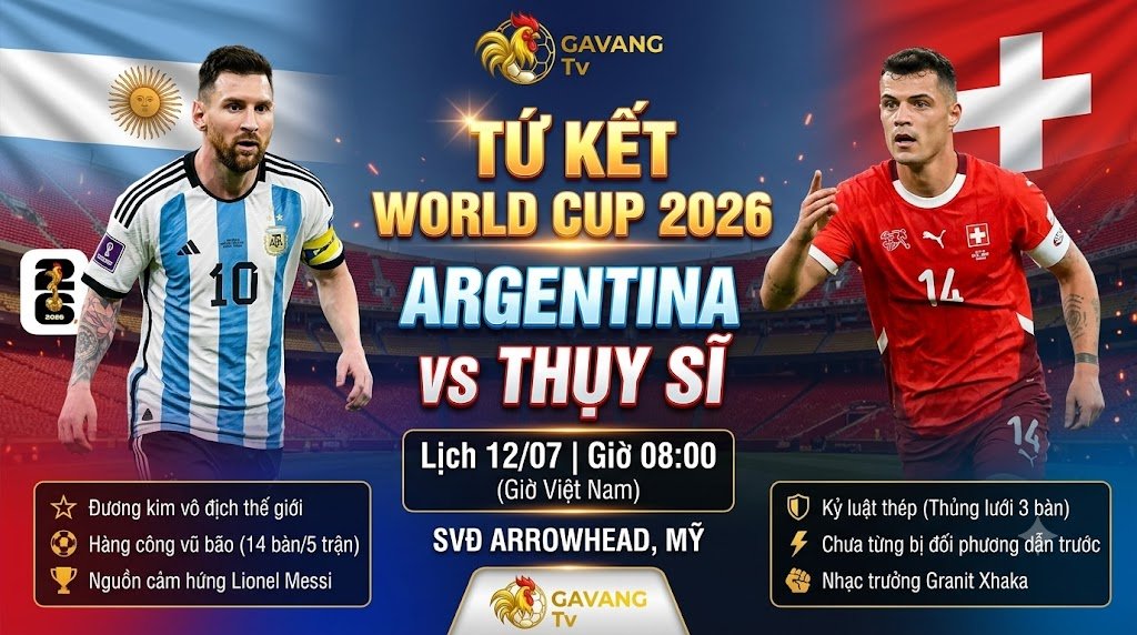 Nhận định trận đấu Argentina vs Thụy Sĩ tứ kết World Cup 2026, hình ảnh Lionel Messi đối đầu Granit Xhaka.