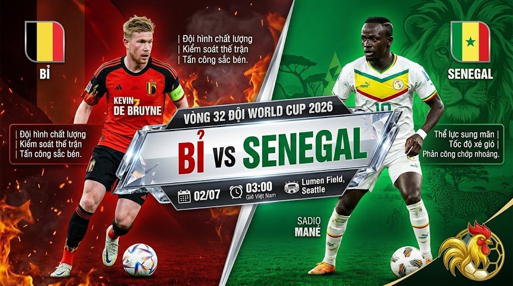 Nhận định bóng đá Bỉ vs Senegal vòng 32 đội World Cup 2026 lúc 3h00 ngày 2/7, trực tiếp trên Gavang TV.