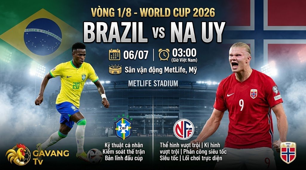 Nhận định bóng đá trận Brazil vs Na Uy vòng 1/8 World Cup 2026 cùng Gavang TV.