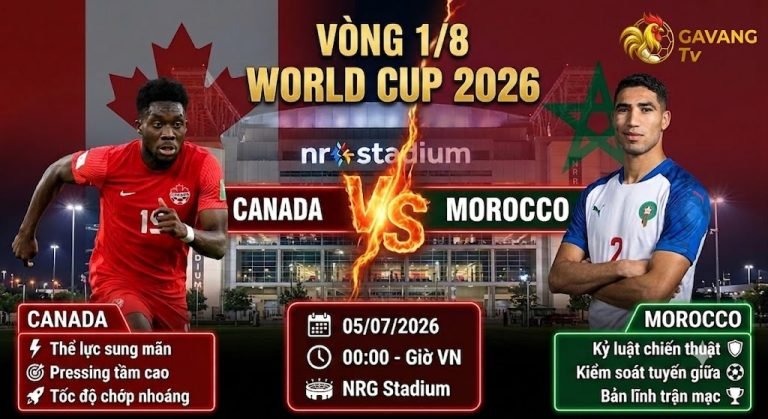 Nhận định trực tiếp bóng đá trận Canada vs Morocco vòng 1/8 World Cup 2026 chi tiết trên kênh Gavang TV.