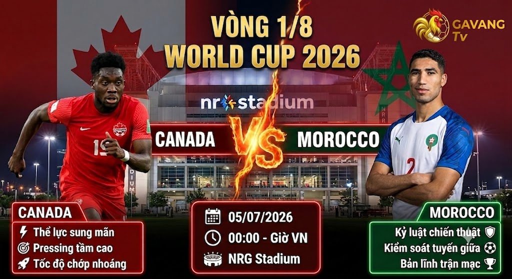 Nhận định trực tiếp bóng đá trận Canada vs Morocco vòng 1/8 World Cup 2026 chi tiết trên kênh Gavang TV.