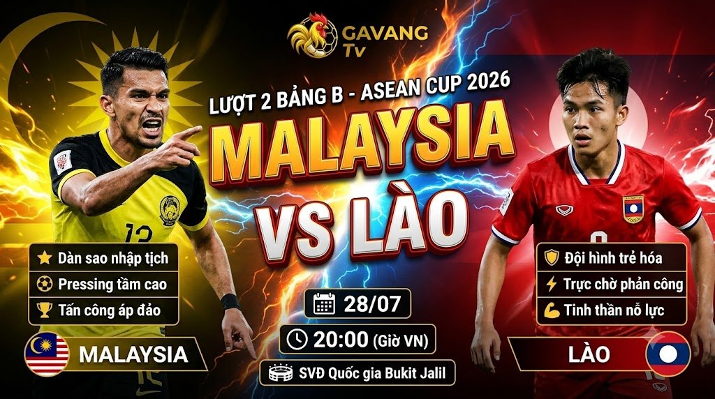Nhận định trực tiếp bóng đá trận Malaysia vs Lào vòng bảng ASEAN Cup 2026 chi tiết tại Gavang TV.