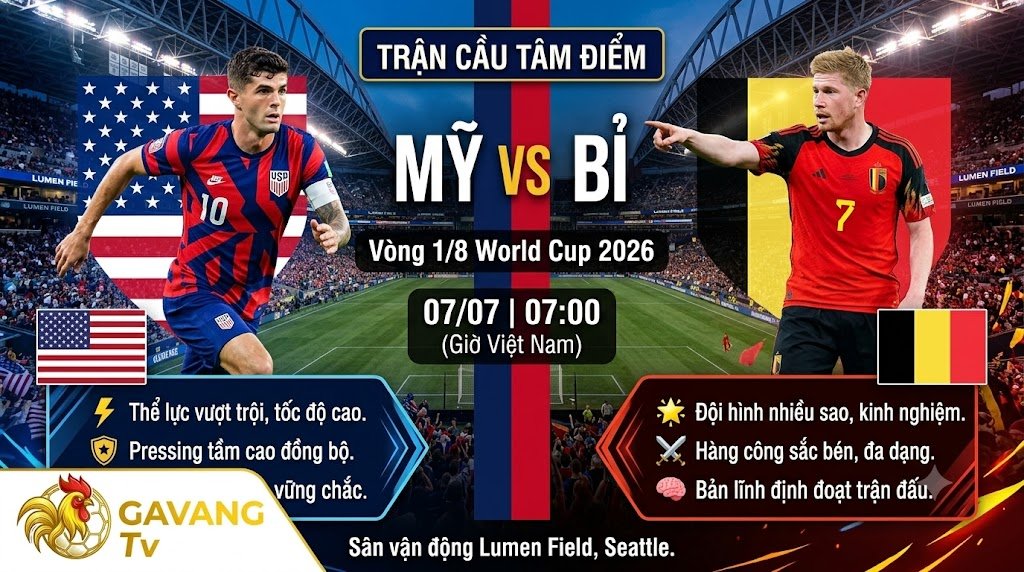 Nhận định Mỹ vs Bỉ vòng 1/8 World Cup 2026: Trận cầu tâm điểm giữa Christian Pulisic và Kevin De Bruyne trên Gavang TV