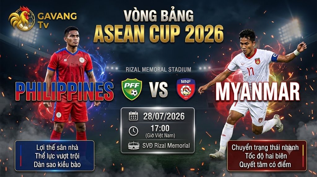 Nhận định trận đấu Philippines vs Myanmar tại vòng bảng ASEAN Cup 2026 chi tiết cùng chuyên gia Gavang TV.